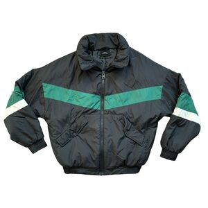 Urban Outfitters Black Green White Striped Puffer Jacket Size XS